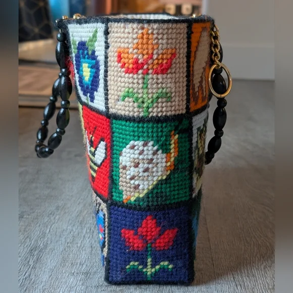 1970s Columbia Minerva "Ecology" Needlepoint Handbag Patchwork Vintage - Picture 2 of 10